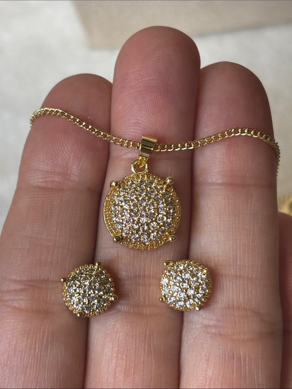 AAA CZ Pave Earrings and Pendant Set 18k Yellow Gold Filled